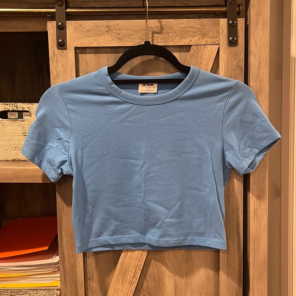 COTTON ON Forget Me Not Blue Micro Baby Crop Tee,Size Small,NWT
